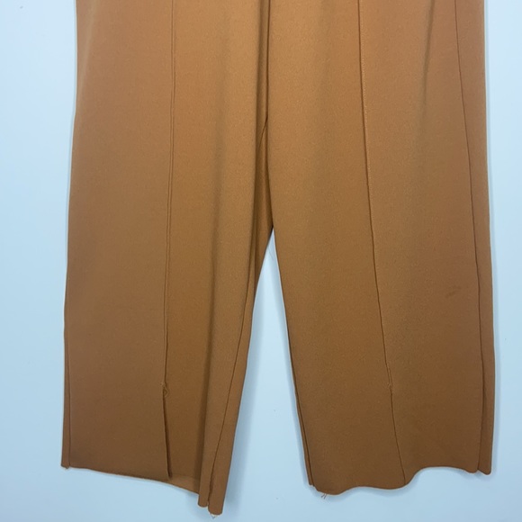 Tan Brown Drawstring Cropped Wide Leg Front Slit Pants - Picture 3 of 8